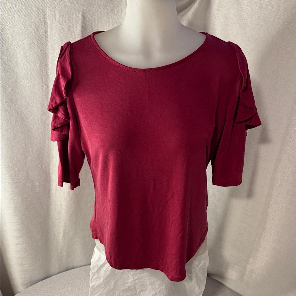 Simply Styled Burgundy Ruffle Sleeve Blouse Size S